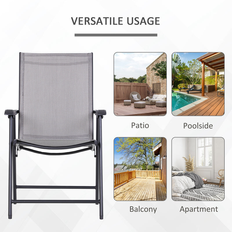 Outsunny - 2-Piece Folding Dining Chair Set for Relaxing on Patio, Balcony, or Garden, Comfortable Outdoor Furniture with Armrests, Black