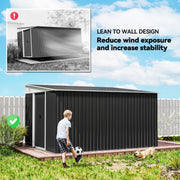 11' x 9' Steel Garden Storage Shed, Outdoor Metal Tool House with Double Sliding Doors, Dark Grey