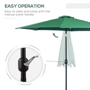 10' x 8' Round Market Umbrella, Patio Umbrella with Crank Handle and Tilt, Outdoor Parasol for Garden, Bench, Lawn, Green