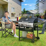 Outsunny - 40,000 BTU Propane Gas Grill BBQ Cart with 4 Main Burners, 1 Side Burner, with Warming Rack, Side Prep Tables, Black