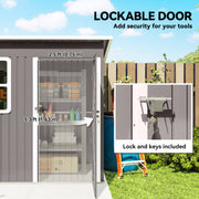 7' x 4' Galvanised Steel Outdoor Storage Shed, Garden Shed with Window, Lockable Wide Door and Air Vents, Warm Grey