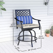 Outsunny - Outdoor Bar Stools Set of 2, Bar Height Swivel Patio Chairs with Cushion, Pillow Footrest for Poolside, Backyard