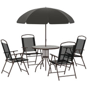 Outsunny - 6 Pieces Outdoor Dining Set for 4 with Umbrella Patio Outdoor Furniture Set with Round Table 4 Folding Chairs Black