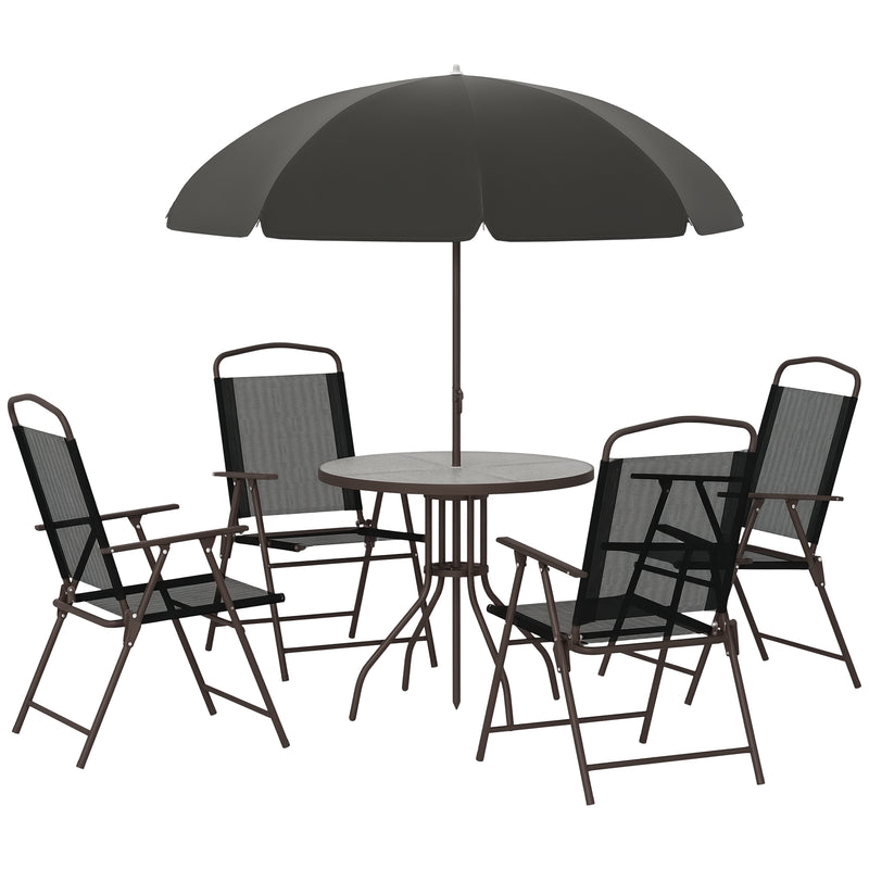 Outsunny - 6 Pieces Outdoor Dining Set for 4 with Umbrella Patio Outdoor Furniture Set with Round Table 4 Folding Chairs Black