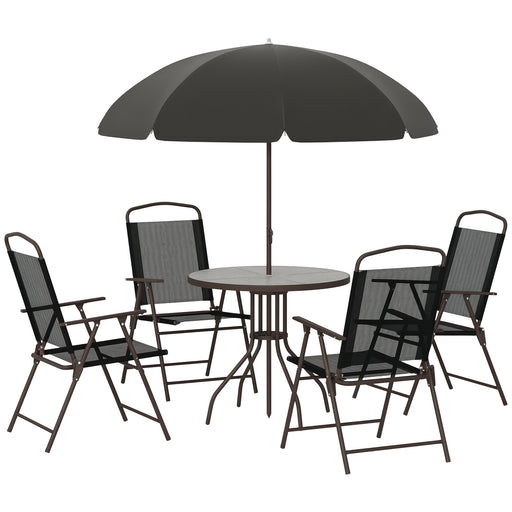 Outsunny - 6 Pieces Outdoor Dining Set for 4 with Umbrella Patio Outdoor Furniture Set with Round Table 4 Folding Chairs Black