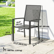 Outsunny - Stackable Patio Chairs Set of 2, Outdoor Dining Chairs with Faux Wicker Steel Mesh Back, Slatted Seat, Armrests, Black