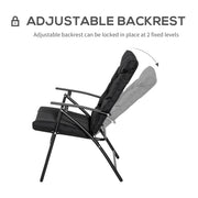 Outsunny - Foldable Lounge Chair, Fabric Upholstered Recliner, Outdoor Lounger with Armrest, Metal Frame for Backyard, Black