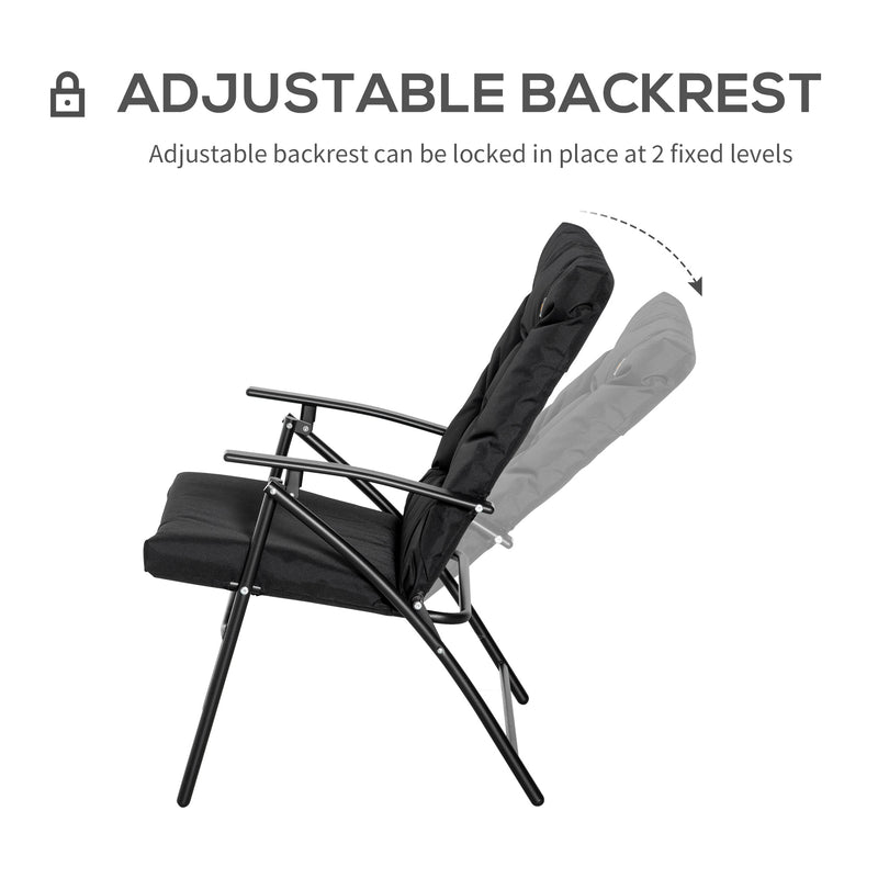 Outsunny - Foldable Lounge Chair, Fabric Upholstered Recliner, Outdoor Lounger with Armrest, Metal Frame for Backyard, Black