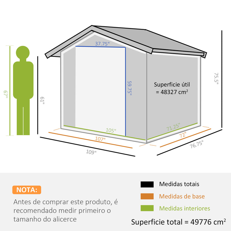 9'x6.3'Garden Storage Outdoor Shed w/ Floor Foundation Outdoor Yard Metal Tool Storage House Grey White