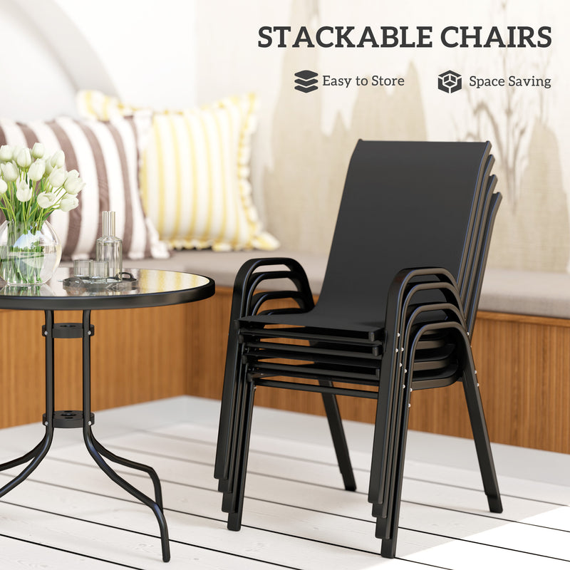 Outsunny - Five-Piece Steel Patio Set, with Glass-Top Table - Black
