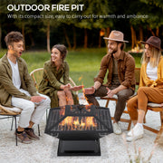 Outsunny - 17.7" Wood Burning Portable Fire Pit, Outdoor Firepit with Cooking BBQ Grill, Spark Screen, Poker for Backyard, Black