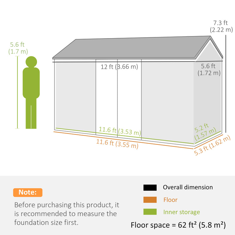 12' x 5.5' Metal Garden Storage Shed, Outdoor Tool Storage House with Lockable Door, Vents, Sloped Roof, Green