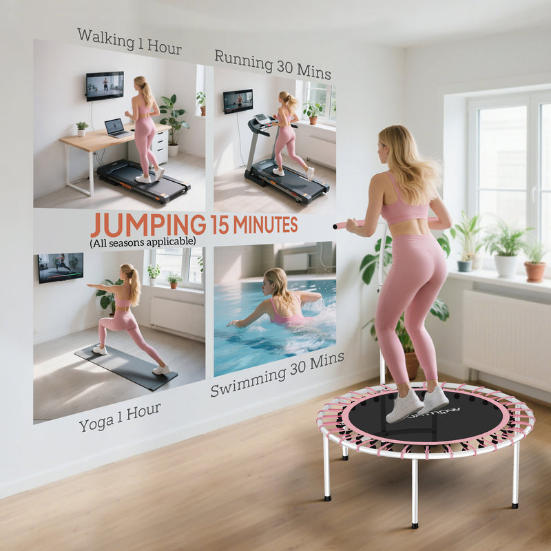 Soozier 40" Rebounder Trampoline ,Mini Trampoline Indoor with Adjustable Handle, Quiet and Safe Bungee Rebounder, Pink