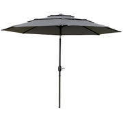 Outsunny - 9FT 3 Tiers Patio Umbrella Outdoor Market Umbrella with Crank, Push Button Tilt for Deck, Backyard and Lawn, Light Grey