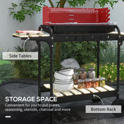 Outsunny - Charcoal Barbecue Grill with Adjustable Grill Height, Portable BBQ Trolley with Ash Catcher and Wheels, Red