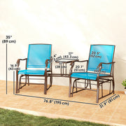 Outsunny - Outdoor Glider Chair with Table, 2-Seat Patio Glider Loveseat with Breathable Mesh Fabric, Blue
