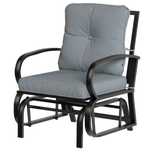 Outsunny - Patio Glider, Outdoor Glider Chair with Cushions, Steel Frame, Curved Armrests, Light Grey