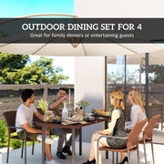 Outsunny - 5 Pieces Outdoor Dining Set for 4, PE Wicker Rattan Patio Furniture Set with Stackable Chairs and Glass Table Top