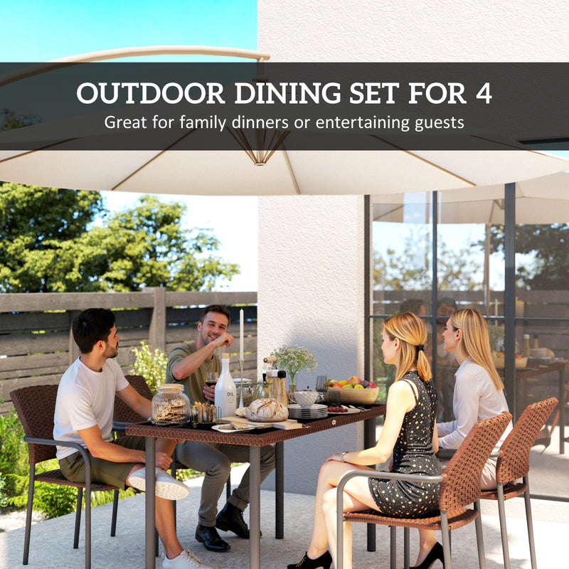 Outsunny - 5 Pieces Outdoor Dining Set for 4, PE Wicker Rattan Patio Furniture Set with Stackable Chairs and Glass Table Top