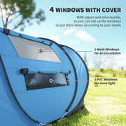 Outsunny - 4 Person Camping Tent, Easy Pop Up Tent with Doors, Windows and Carry Bag, Automatic Setup Tent for Hiking, Blue