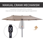 15'x 8.7' Outdoor Patio Umbrella with Twin Canopy Backyard Umbrella with Lift Crank Tan