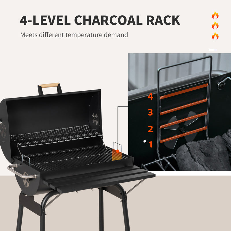 Outsunny - 30" Charcoal Barbecue Grill with Wheels Outdoor Barbecue with Adjustable Charcoal Rack, Storage Shelf, Wheel, for Garden Camping Picnic