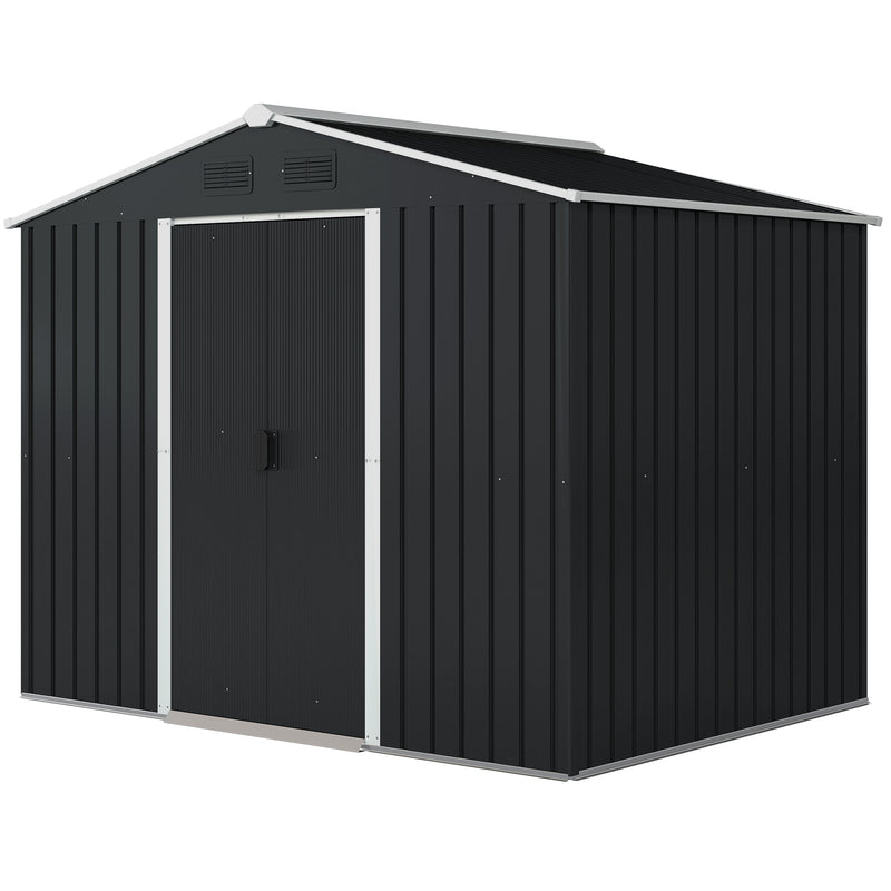 8' x 6' Outdoor Storage Shed, Metal Garden Tool Storage House with Lockable Sliding Doors and Vents for Backyard Patio Lawn, Charcoal Grey