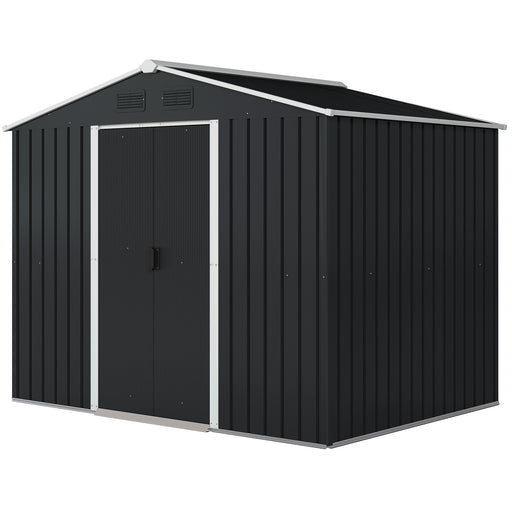 8' x 6' Outdoor Storage Shed, Metal Garden Tool Storage House with Lockable Sliding Doors and Vents for Backyard Patio Lawn, Charcoal Grey