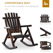 Outsunny - Outdoor Rocking Chair, Wooden Adirondack Outdoor Rocker with High Back, Slatted Seat, Oversized Rustic Patio Rocking Chair for Garden, Porch, Yard, Balcon, Dark Carbonized