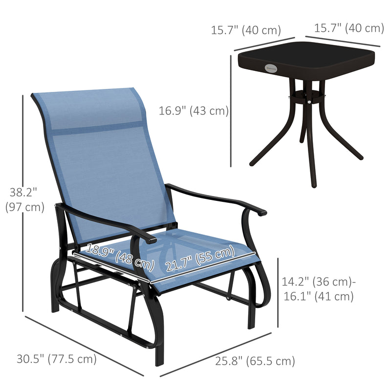 Outsunny - 3PCs Gliding Rocking Chair & Bistro Tea Table Set, Light Blue