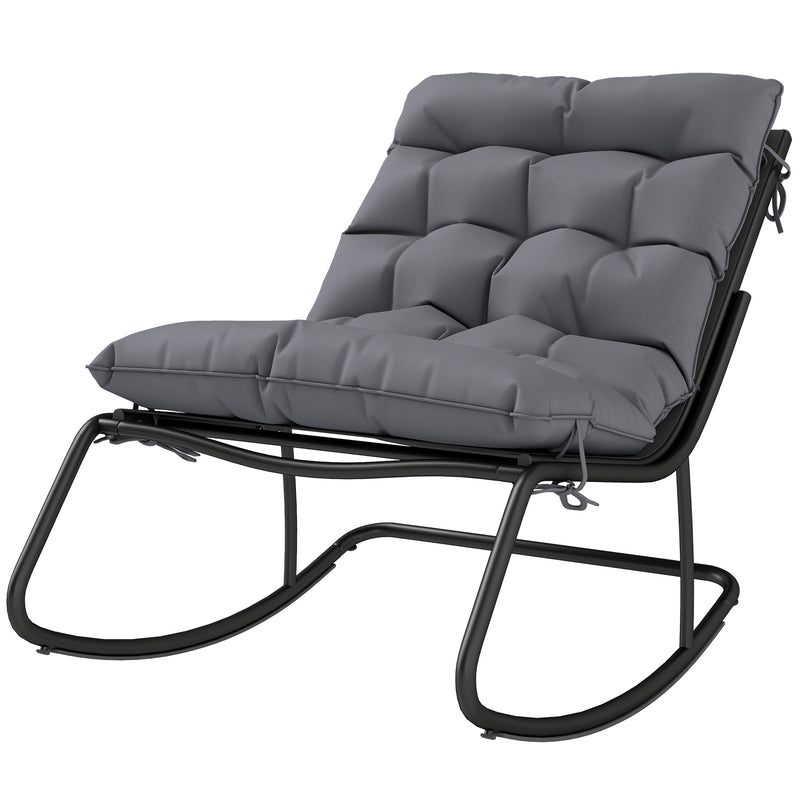 Outsunny - Outdoor Rocking Chair, Oversized Rocking Patio Chair with 25" Extra Wide Mesh Seat and Cushion, Dark Grey