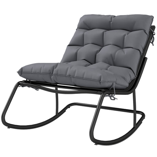 Outsunny - Outdoor Rocking Chair, Oversized Rocking Patio Chair with 25" Extra Wide Mesh Seat and Cushion, Dark Grey