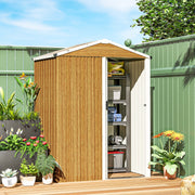 4.5 x 3ft Outdoor Storage Shed, Waterproof Metal Garden Shed with Lockable Door for Backyard, Patio, Lawn, Wood Grain