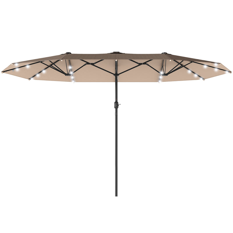 Outsunny - 174" Double-Sided Sun Umbrella Garden Parasol Patio Sun Shade Outdoor with LED Solar Light, Khaki — 84D-106CF