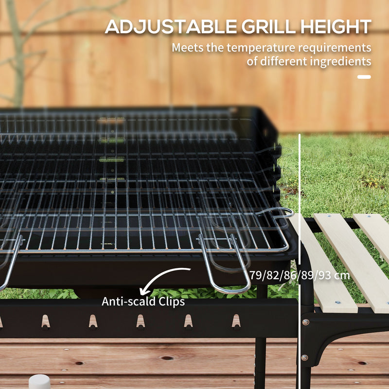 Outsunny - Charcoal Barbecue Grill with Adjustable Grill Height, Portable BBQ Trolley with Ash Catcher and Wheels, Black