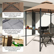 Outsunny - 8' x 5' BBQ Grill Gazebo Tent with Double Tiered Canopy for Outdoor Sun Shade, Khaki