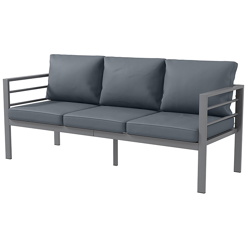 Outsunny - Aluminum Garden Sofa, 3-Person Outdoor Couch, Backyard Furniture for 3-person with Cushions, 72.8" x 26" x 25.2", Grey