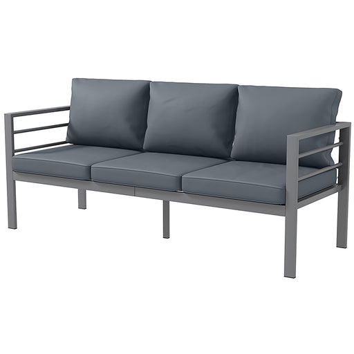 Outsunny - Aluminum Garden Sofa, 3-Person Outdoor Couch, Backyard Furniture for 3-person with Cushions, 72.8" x 26" x 25.2", Grey