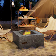 Outsunny - Fire Pit with Fire Poker, Wood Burning Firepit for Outside with Mesh Lid, Magnesium Oxide Stone Texture, Charcoal Grey