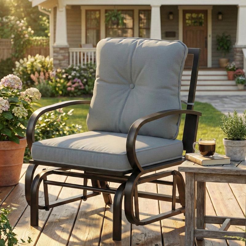 Outsunny - Patio Glider, Outdoor Glider Chair with Cushions, Steel Frame, Curved Armrests, Light Grey