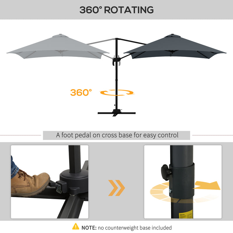 Outsunny - 10x10ft Cantilever Umbrella Rotatable Square Market Parasol, 4 Adjustable Angle for Outdoor Backyard Patio, Dark Grey — 84D-112V01CG