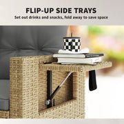 Outsunny - Wicker Outdoor Sofa with Side Trays, Rattan Patio Loveseat with Cushions for Garden Balcony, Light Grey