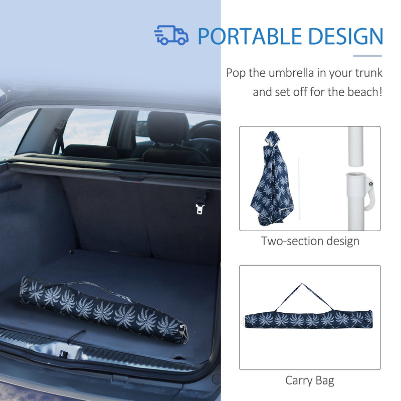 Outsunny - Beach Umbrella, 6.5' Easy-Assembly Sun-Shade Shelter with Sandbags and Carry Bag, Cool UV50+, Dark Blue — 84D-220V00DB