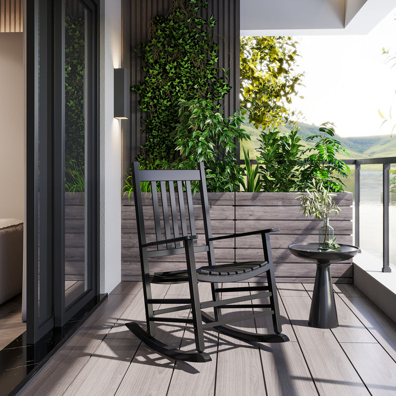 Outsunny - Wooden Porch Rocking Chair Outdoor Patio Rocker Garden Single Leisure Reclining Seat Armchair Black