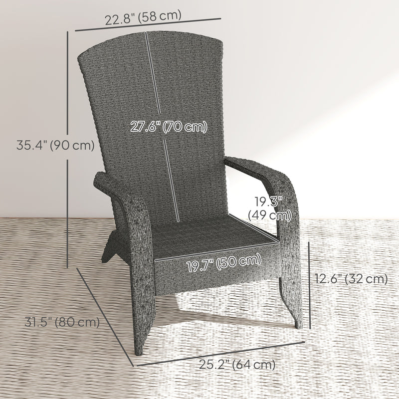 Outsunny - Wicker Adirondack Chair, PE Rattan Outdoor Fire Pit Chair Muskoka Chair with Cushions, Heather Grey