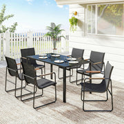 Outsunny - 7 Pieces Outdoor Dining Set for 6, Glass Patio Table and Chairs with Decorative Armrests, All Weather Mesh, Black