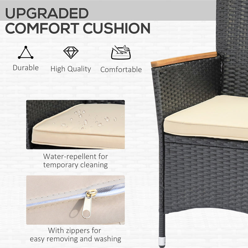Outsunny - 7 Pieces Outdoor Dining Set for 6, PE Wicker Rattan Patio Furniture Set with High-Back Armchairs, Glass Table Top