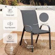 Outsunny - 3 Pieces Bistro Set, Small Patio Furniture Set with Stackable Mesh Chairs, Glass Table for Garden, Balcony, Dark Grey