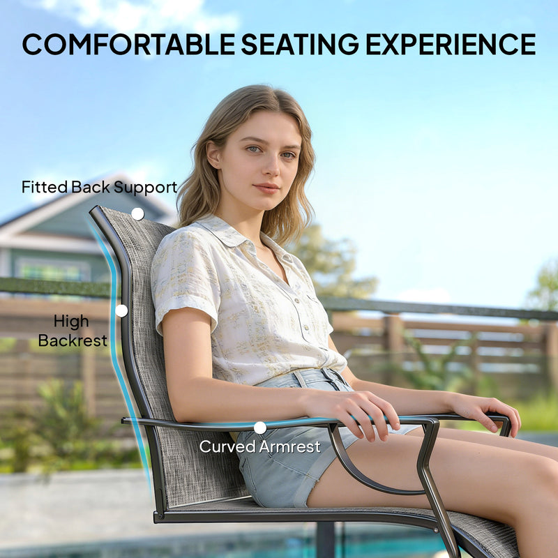 Outsunny - C Spring Motion Patio Chairs Set of 2 with Curved High Backrest, Armrest, All Weather Breathable Fabric, Metal Frame