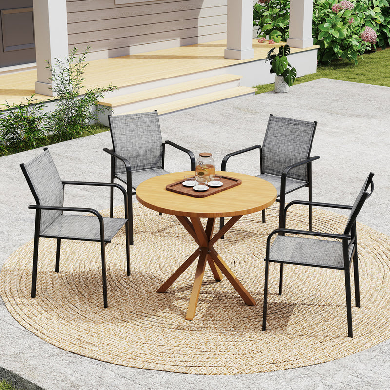 Outsunny - Stackable Patio Chairs Set of 4, Outdoor Dining Chairs with 20" Deep Seat, All Weather Breathable Mesh, Armrests, Grey